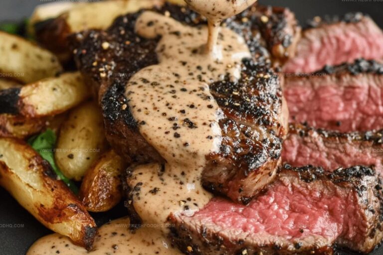 Peppercorn Crusted Steak with Creamy Peppercorn Sauce Recipe