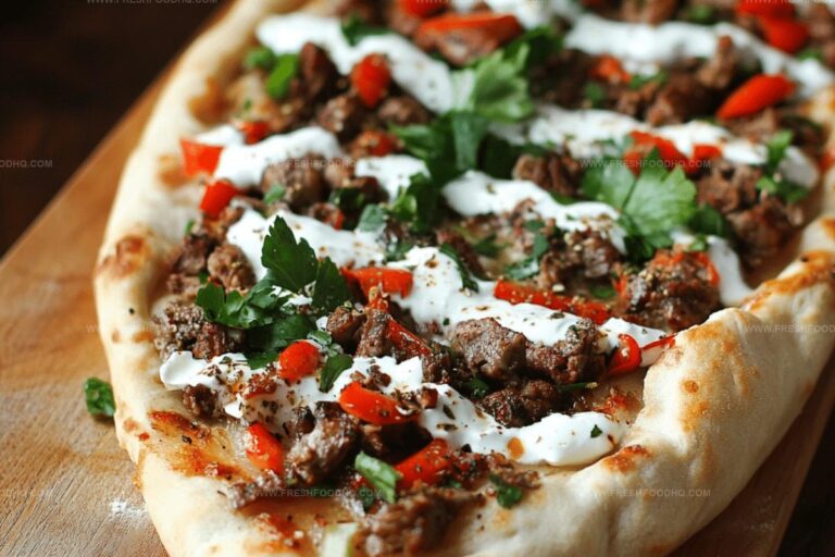 Turkish Pide with Spicy Lamb and Feta, Drizzled with Yogurt Sauce Recipe