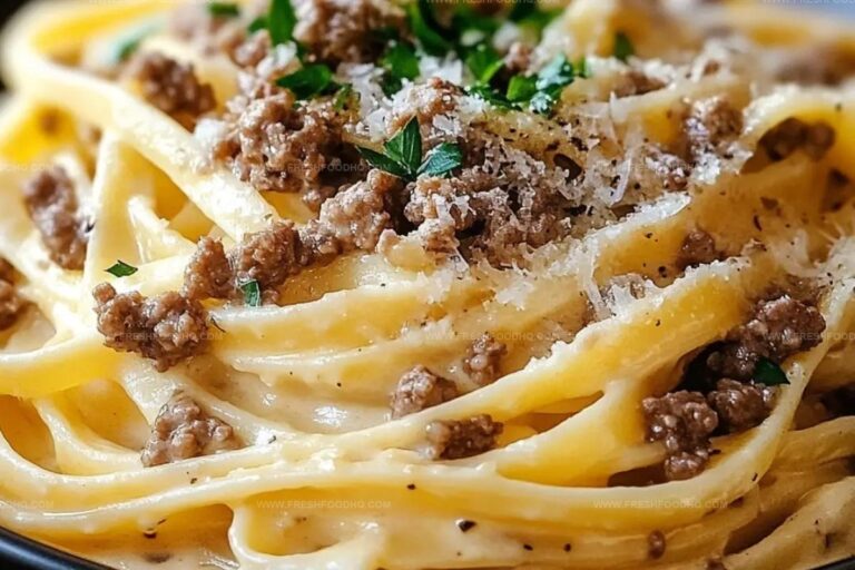 Cheesy Garlic Butter Linguine Pasta With Savory Ground Beef Recipe