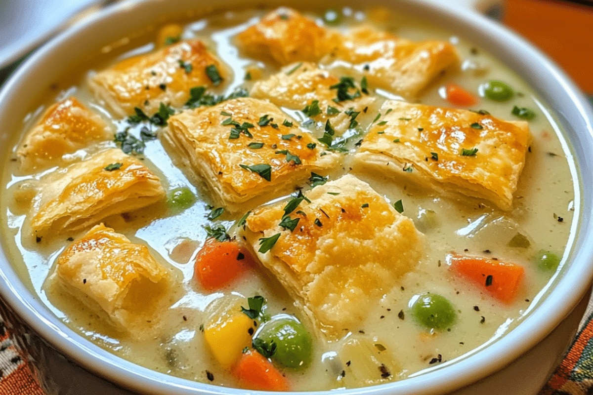 Chicken Pot Pie Soup with Cheddar Crust Dippers Recipe