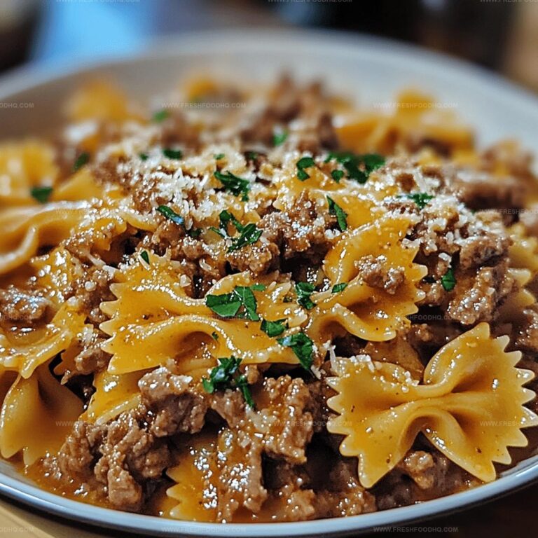 Cheesy Beef and Bowtie Pasta in Garlic Butter Recipe