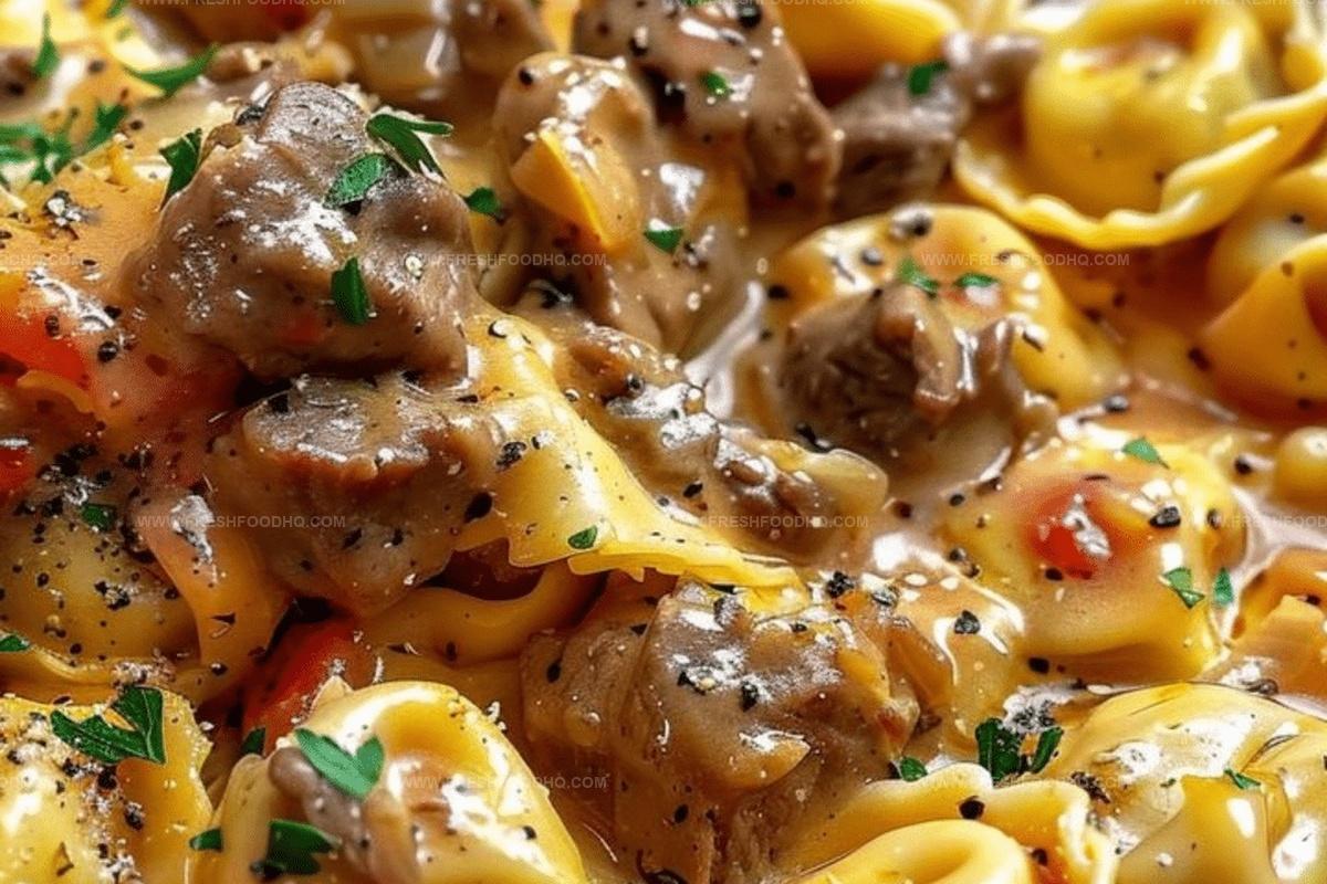 Cheesesteak Tortellini in Rich Provolone Sauce Recipe