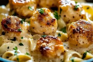Juicy Garlic Butter Chicken Bites With Creamy Parmesan Pasta Recipe