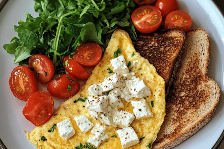 Omelette with Feta Cheese and Tomatoes, Whole Grain Toast Recipe
