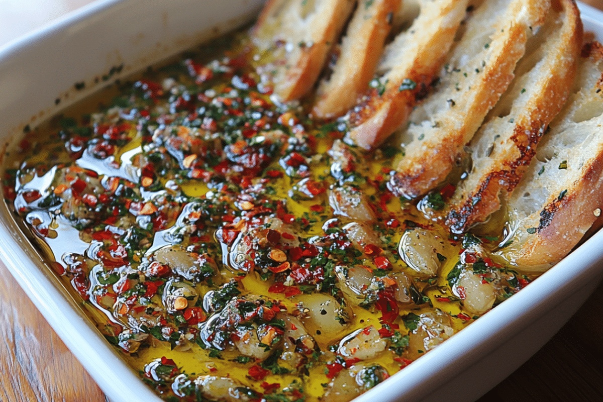 Savory Olive Oil Dip with Warm Bread Recipe