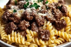 Beef And Rotini In Garlic Parmesan Sauce Recipe