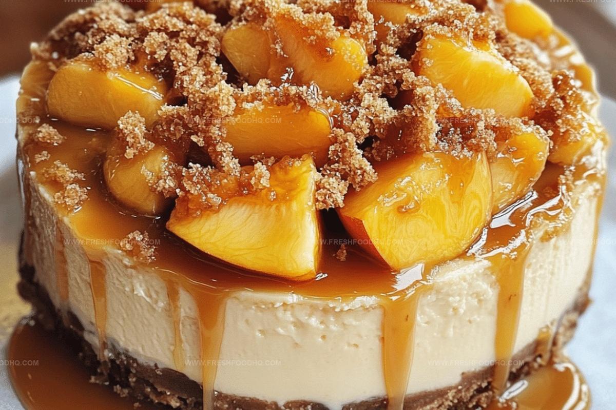 Cheesecake Topped with Peach Cobbler and Salted Caramel Recipe