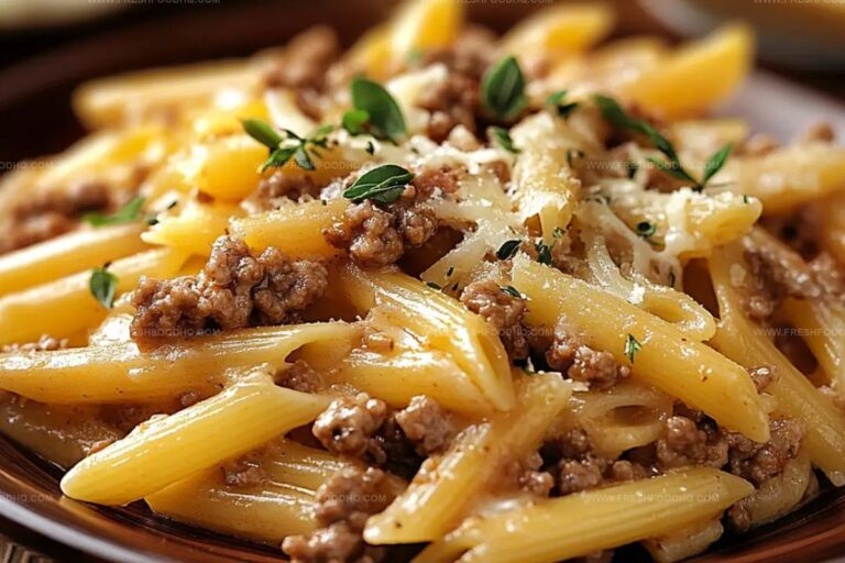 Cheesy Penne With Garlic Butter Ground Beef Recipe