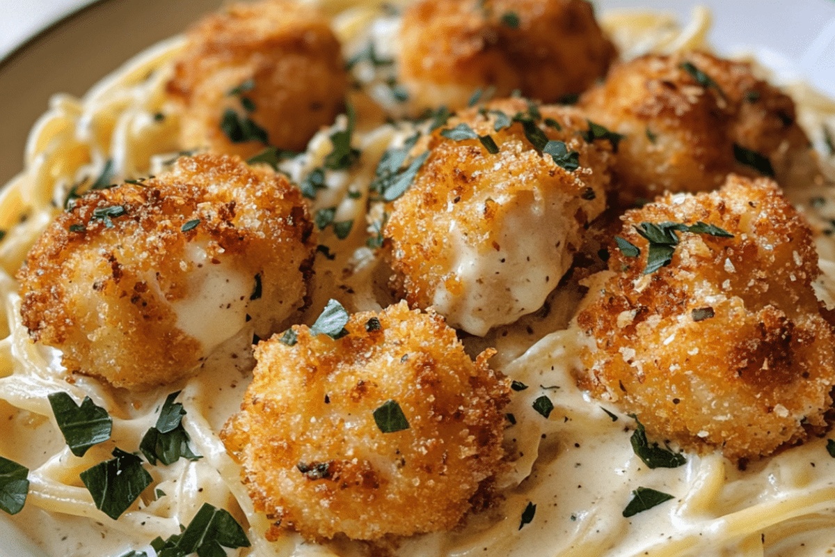 Tender Garlic Butter Chicken Bites with Creamy Parmesan Pasta Recipe