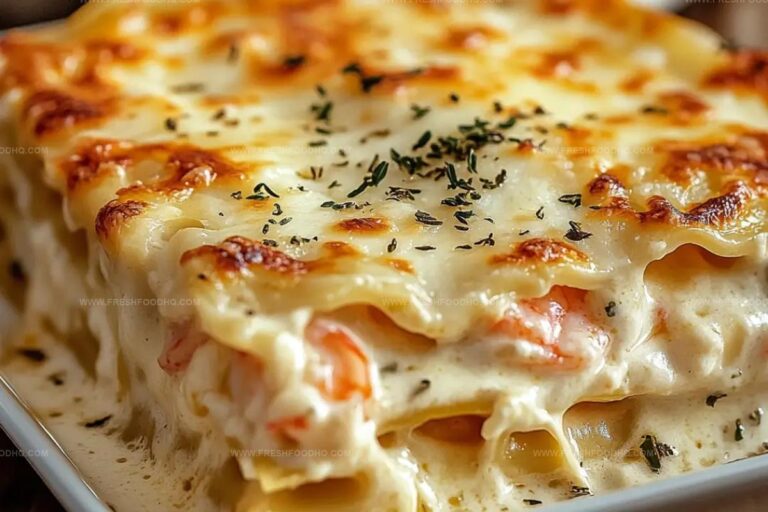Layered Shrimp Lasagna With White Sauce And Cheese Recipe