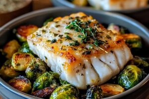 Lemon Garlic Butter Cod Bowls With Roasted Brussels Sprouts Recipe