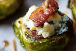 Roasted Brussels Sprouts with Blue Cheese and Bacon Bites Recipe