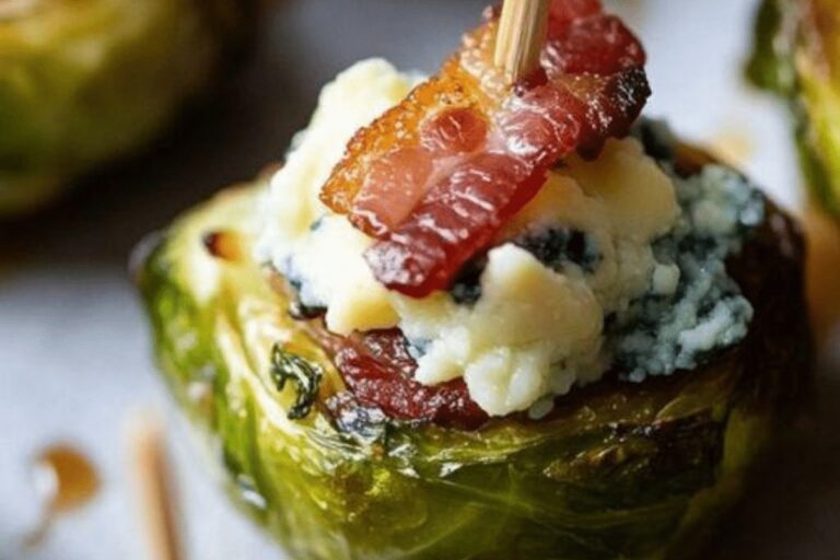 Roasted Brussels Sprouts with Blue Cheese and Bacon Bites Recipe