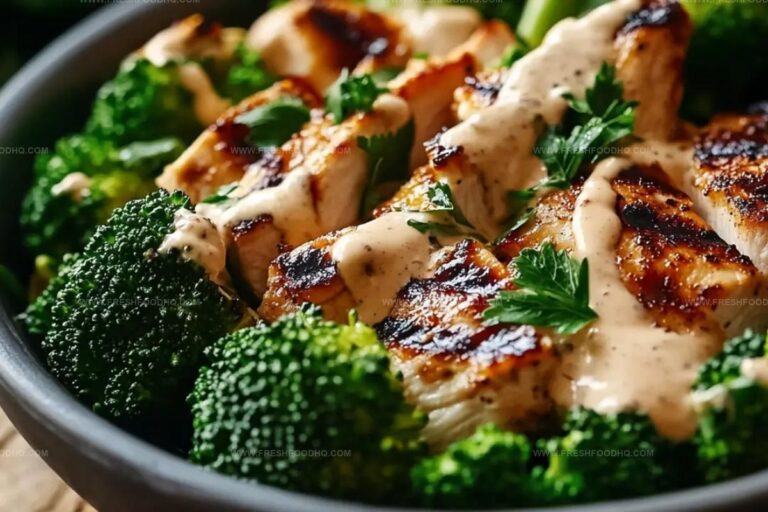 Grilled Chicken & Broccoli Bowls With Creamy Garlic Sauce Recipe