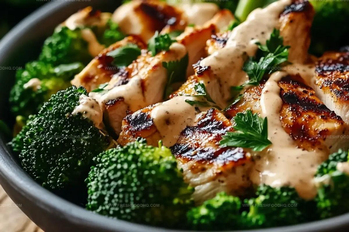 Grilled Chicken & Broccoli Bowls With Creamy Garlic Sauce Recipe