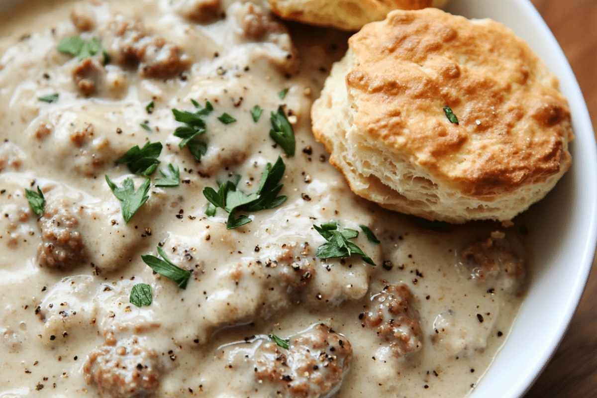 Creamy Sausage Gravy with Buttery Biscuits Recipe