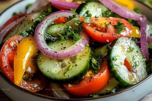 Classic Marinated Cucumber, Tomato, And Onion Salad Recipe
