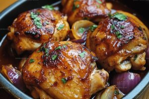 Baked Barbecue Chicken Thighs with Onions Recipe