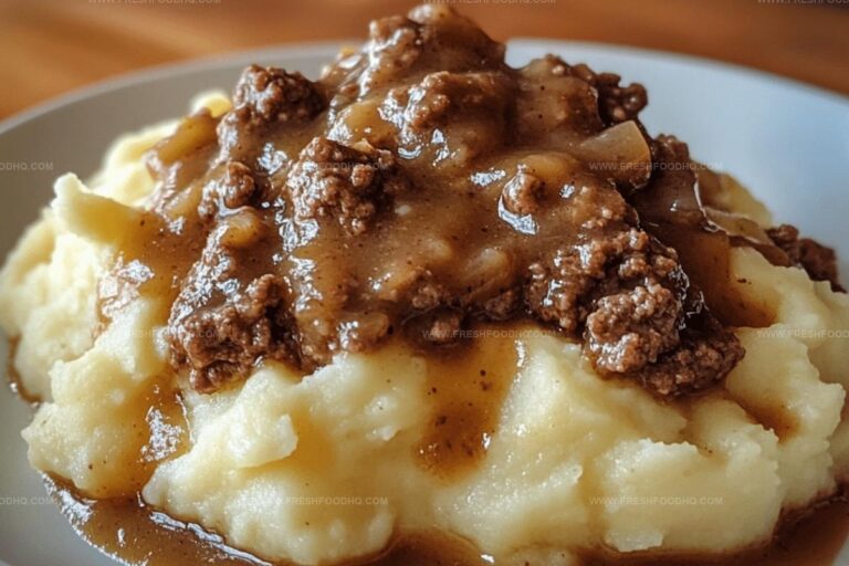 Velvet Ground Beef and Gravy Over Mashed Potatoes Recipe