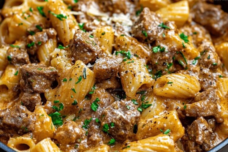 Beef Pasta in a Creamy Garlic Sauce Recipe