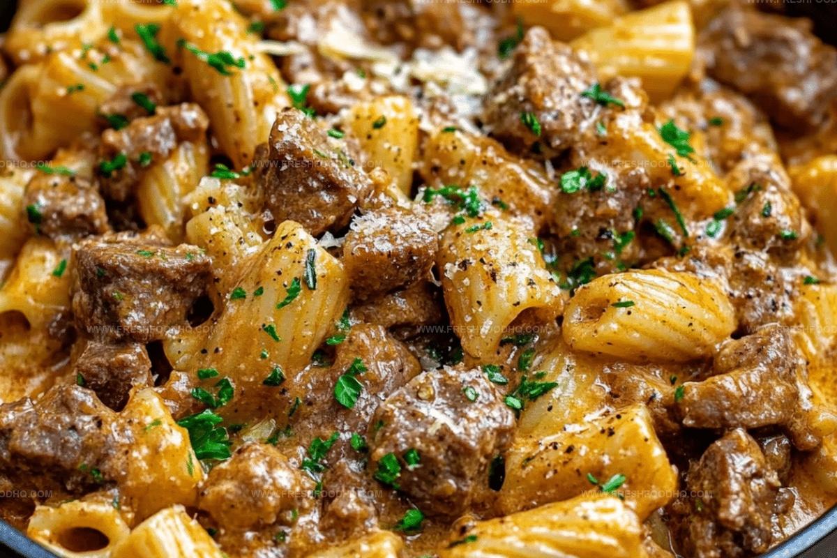 Beef Pasta in a Creamy Garlic Sauce Recipe