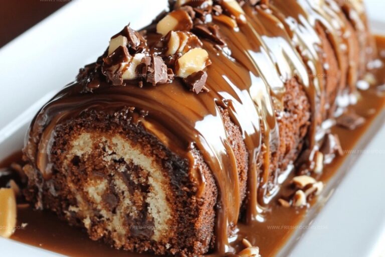 Gooey Chocolate Caramel Turtle Cake Roll Recipe