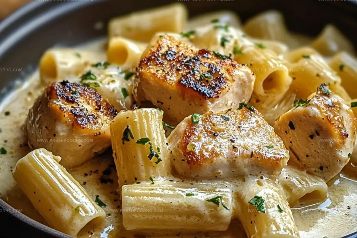 Creamy Garlic Butter Chicken And Rigatoni In Parmesan Sauce Recipe