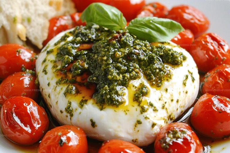 Pesto Burrata Appetizer Topped with Juicy Roasted Tomatoes Recipe