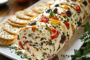 Festive Holiday Antipasto Cream Cheese Log Recipe