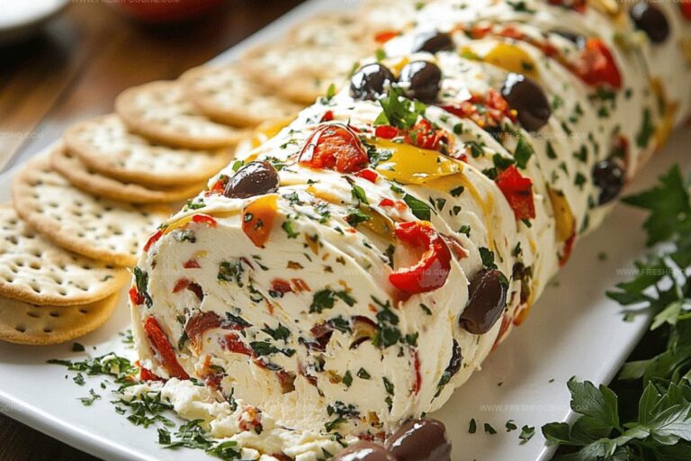 Festive Holiday Antipasto Cream Cheese Log Recipe
