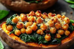Chickpea & Spinach Stuffed Sweet Potatoes Recipe