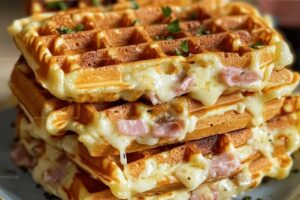 Crispy Savory Ham and Cheese Waffles Recipe