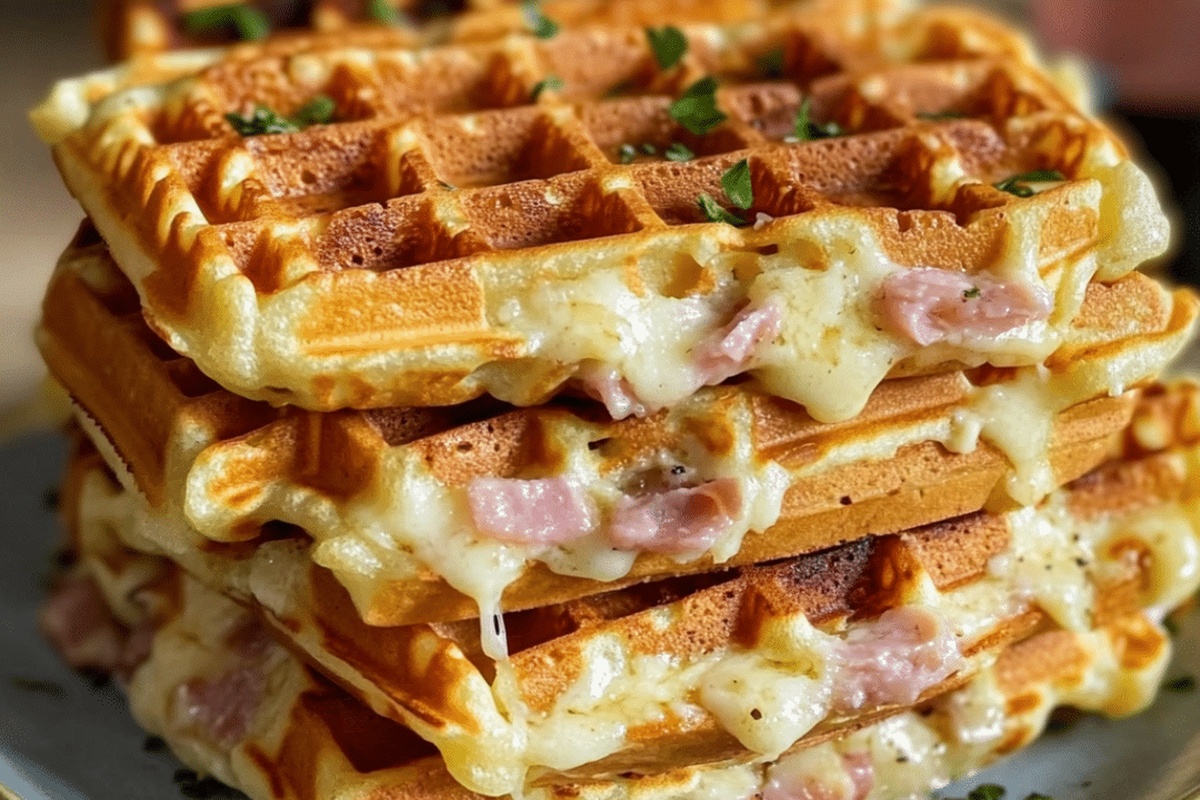 Crispy Savory Ham and Cheese Waffles Recipe