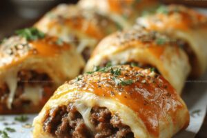 Savory Cheesy Beefy Roll-Ups with a Flavorful Ground Beef Filling Recipe