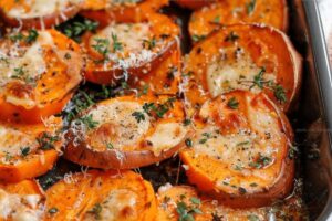 Roasted Sweet Potatoes with Garlic and Parmesan Recipe