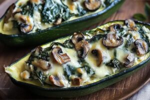 Spinach, Mushroom, And Ricotta Stuffed Zucchini Boats Recipe