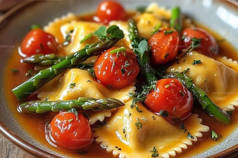 Ravioli With Tomatoes, Asparagus, Garlic, And Herbs Recipe
