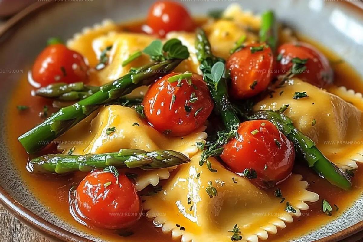 Ravioli With Tomatoes, Asparagus, Garlic, And Herbs Recipe
