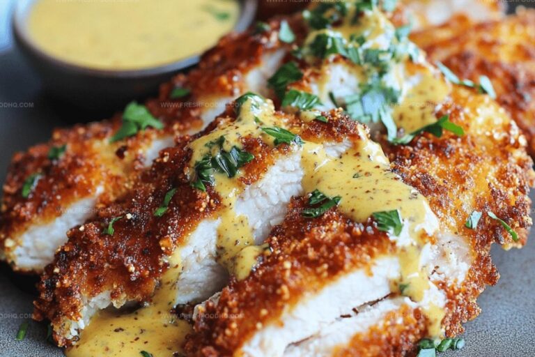 Crispy Pretzel Crusted Chicken with Cheddar-Mustard Sauce Recipe