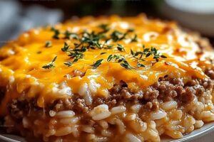 Cheddar-Crusted Ground Beef And Rice Casserole Recipe