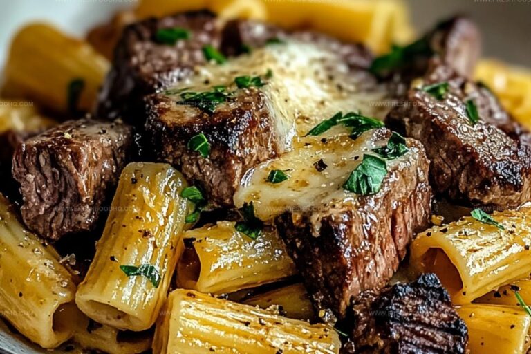 Garlic Butter Steak Tips With Cheesy Rigatoni Recipe