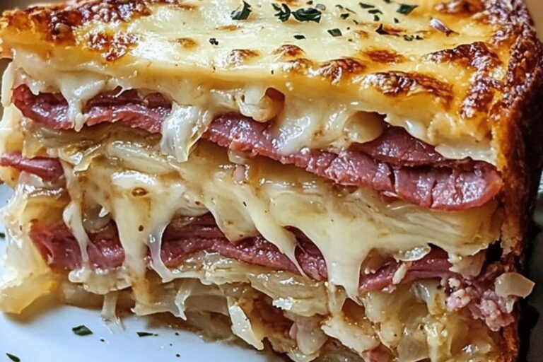 Savory Reuben Bake with Layers of Corned Beef, Sauerkraut, and Swiss Cheese Recipe