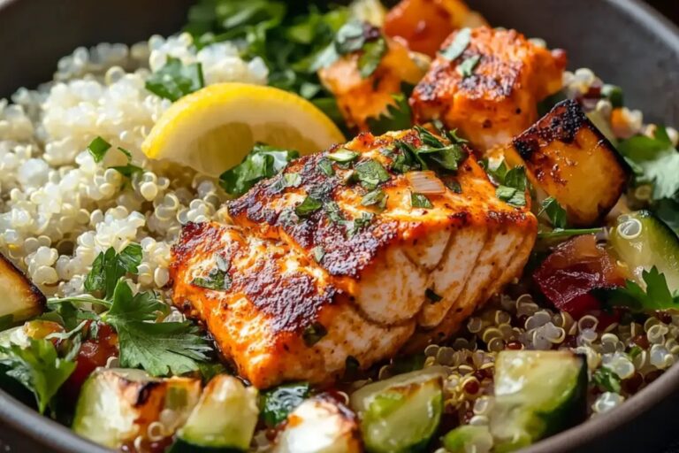 Honey Harissa Salmon Quinoa Bowls Recipe