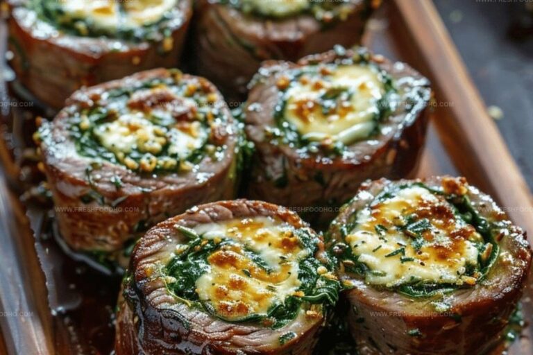Creamy Spinach Stuffed Flank Steak Pinwheels Recipe