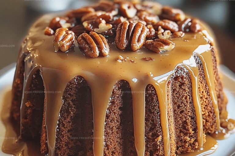 Cinnamon Pumpkin Cake with Praline Pecan Glaze and Caramel Drizzle Recipe