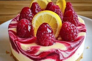 No-Bake Raspberry Lemon Swirl Cheesecake Recipe