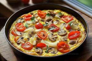 Colorful Veggie Frittata With Bell Peppers, Onions, And Mushrooms Recipe