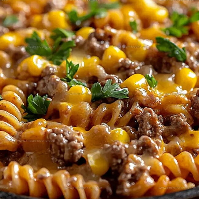 Cheddar Ranch Comfort: Beef & Sweet Corn Rotini Bake